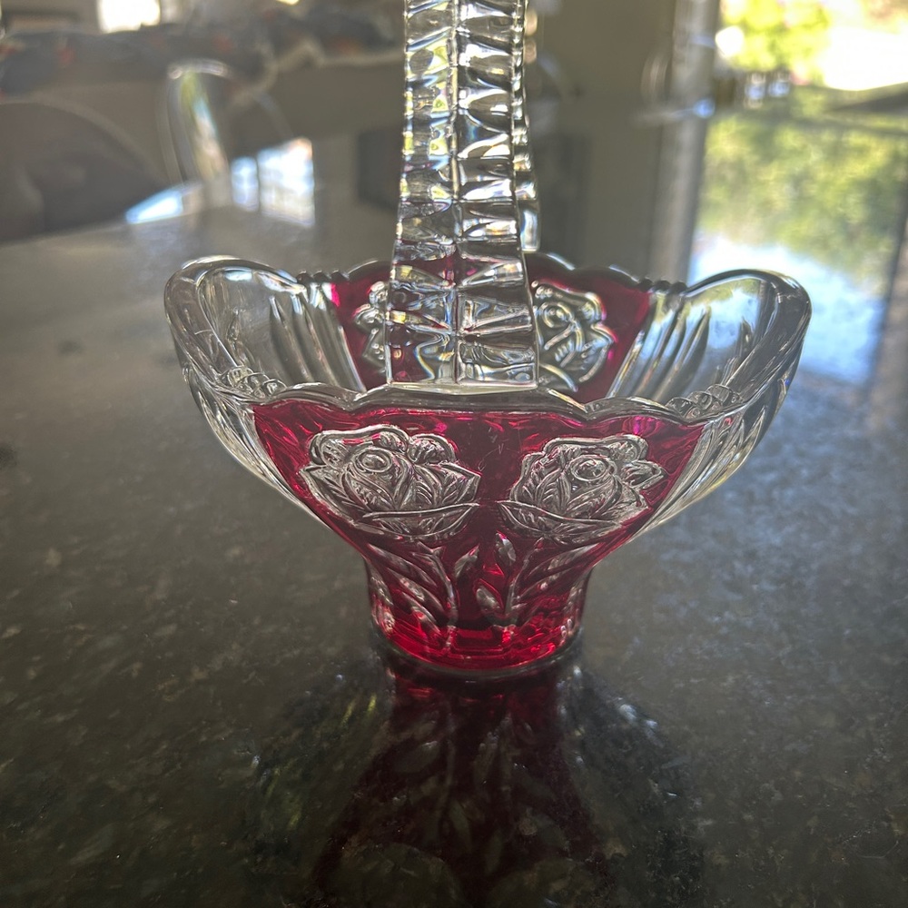 Vintage Anna Hutte Bleikistall  Ruby Flash and Clear Glass Basket